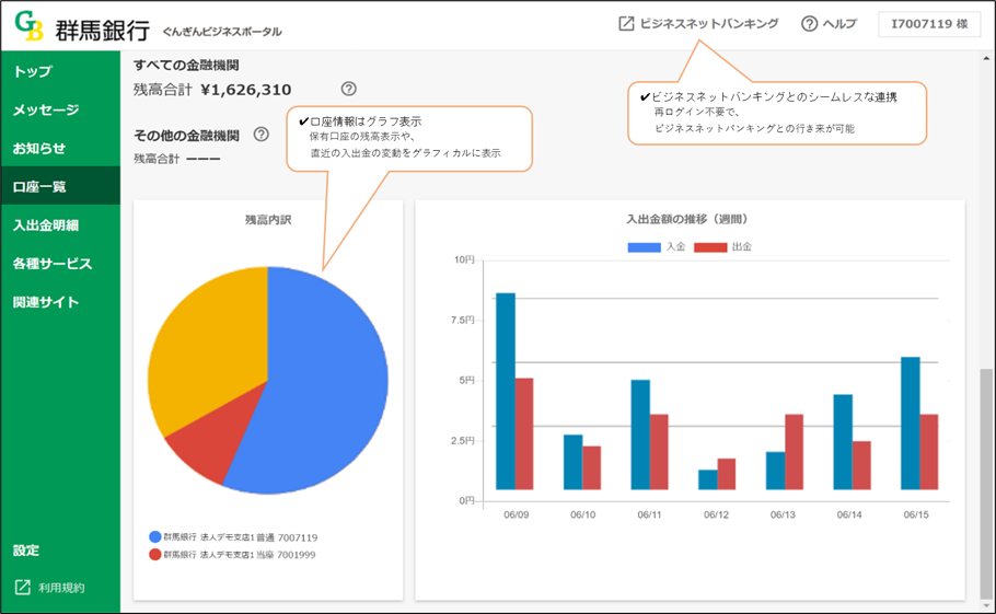 口座照会画面